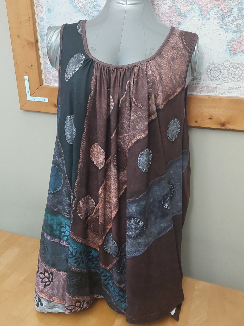 Emery Rose Plus Size Ruched Wide Strap Loose Brown Patterned Tank Top Size 4X